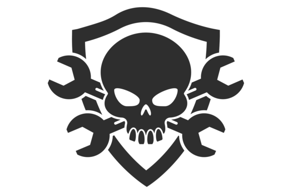 Download Skull with Wrench Badge. Retro Black Rid - Premium Resources